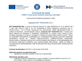 Comunicat de presa pnrr - digitalizare bpt traduceri s R L